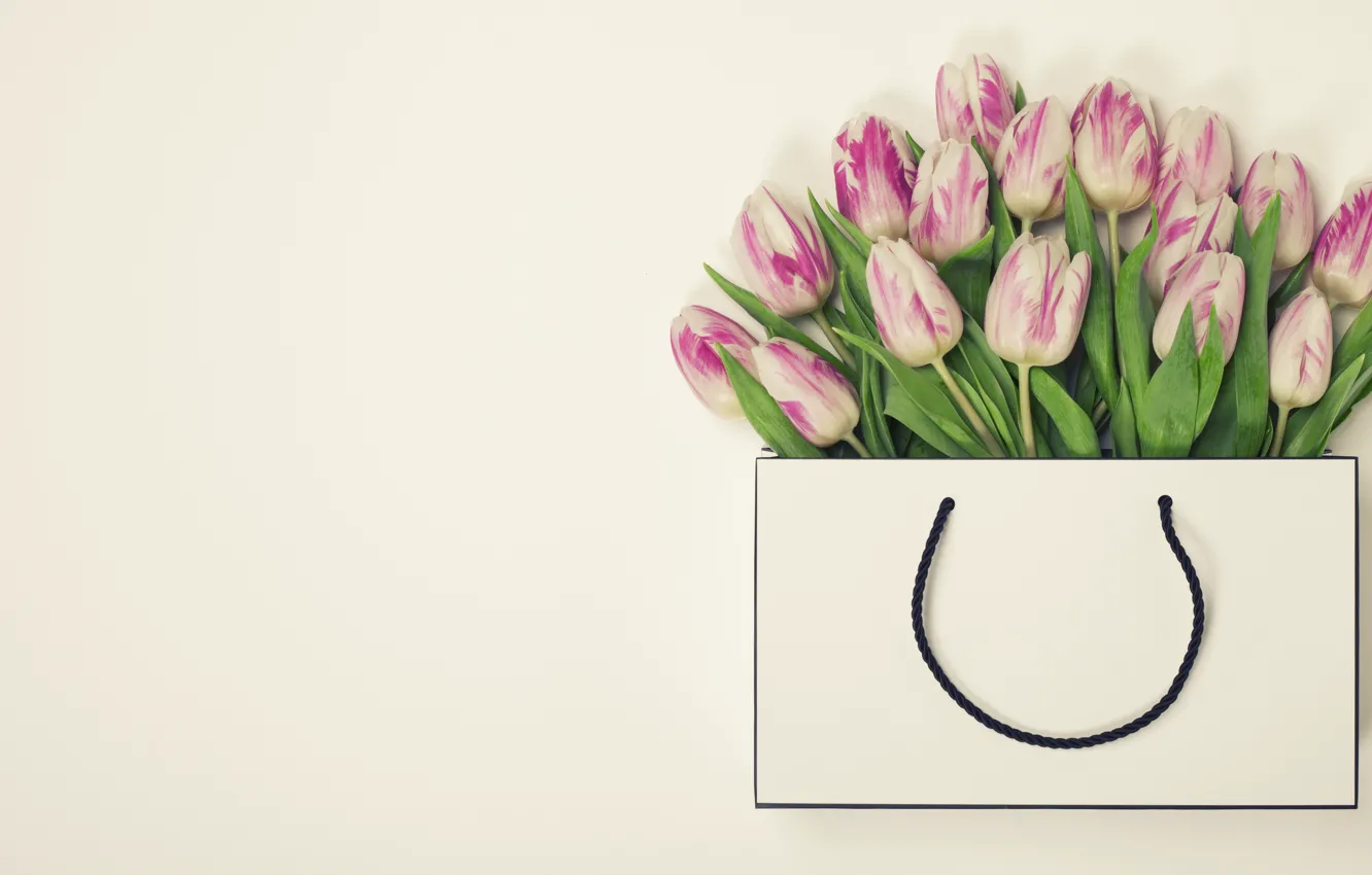 Photo wallpaper flowers, bouquet, Handbag, tulips