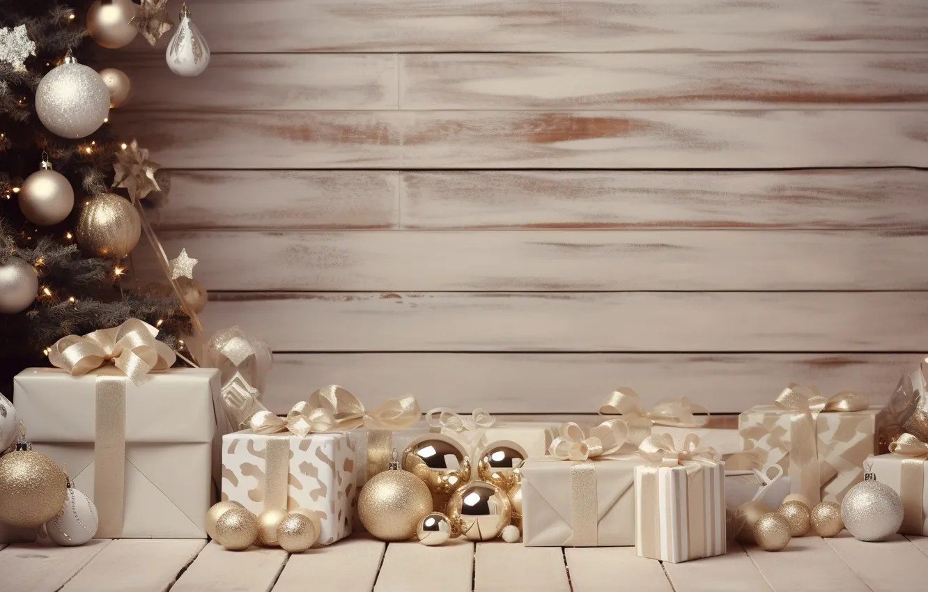 Photo wallpaper decoration, gift, balls, tree, new year, Christmas, Christmas, balls