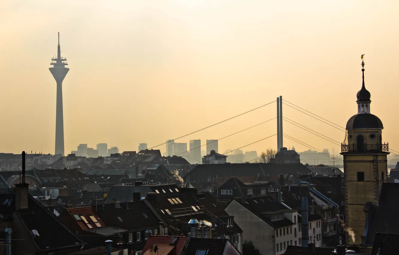 Photo wallpaper landscape, the city, haze
