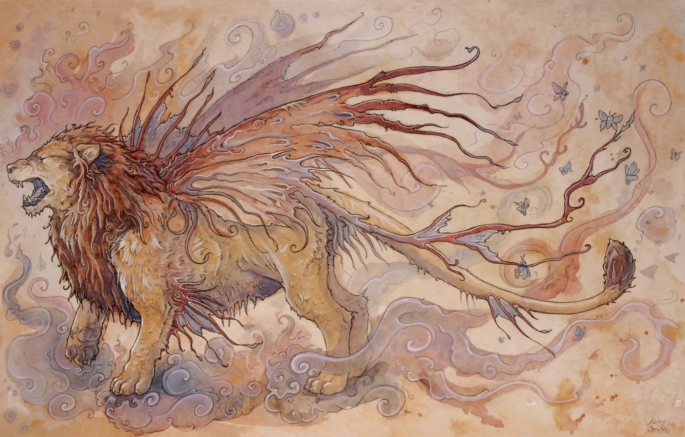 Photo wallpaper wings, Leo, art, beige