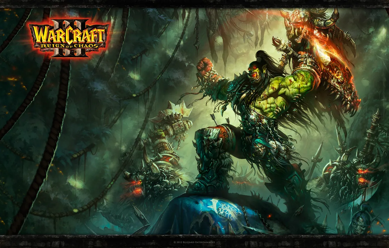 Photo wallpaper Warcraft, warriors, orcs, Grommash, Thunder Bully, the Warsong
