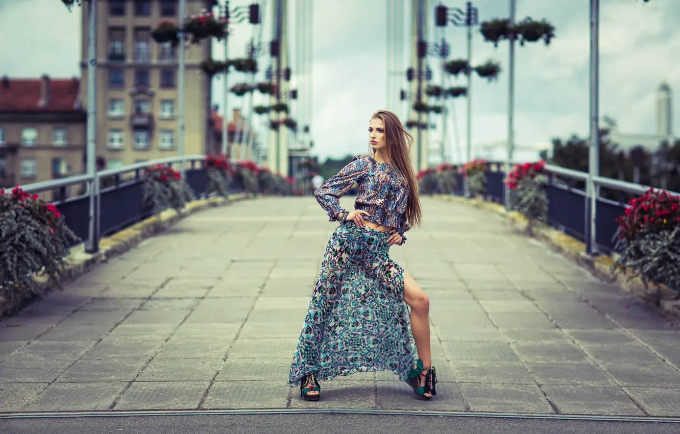 Photo wallpaper bridge, pose, style, model, long hair, FotoMėgėjas, Rosita Arelytė