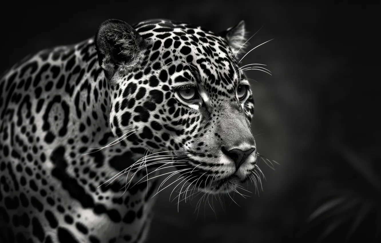 Photo wallpaper mustache, look, face, predator, Jaguar, black and white, big cat, digital art