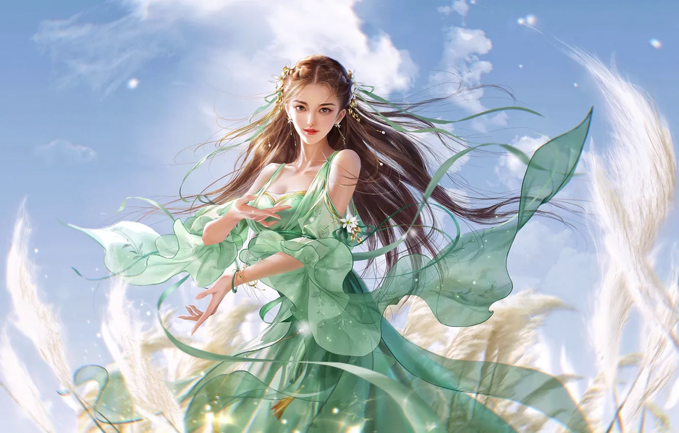 Photo wallpaper look, girl, dress, Jade dynasty