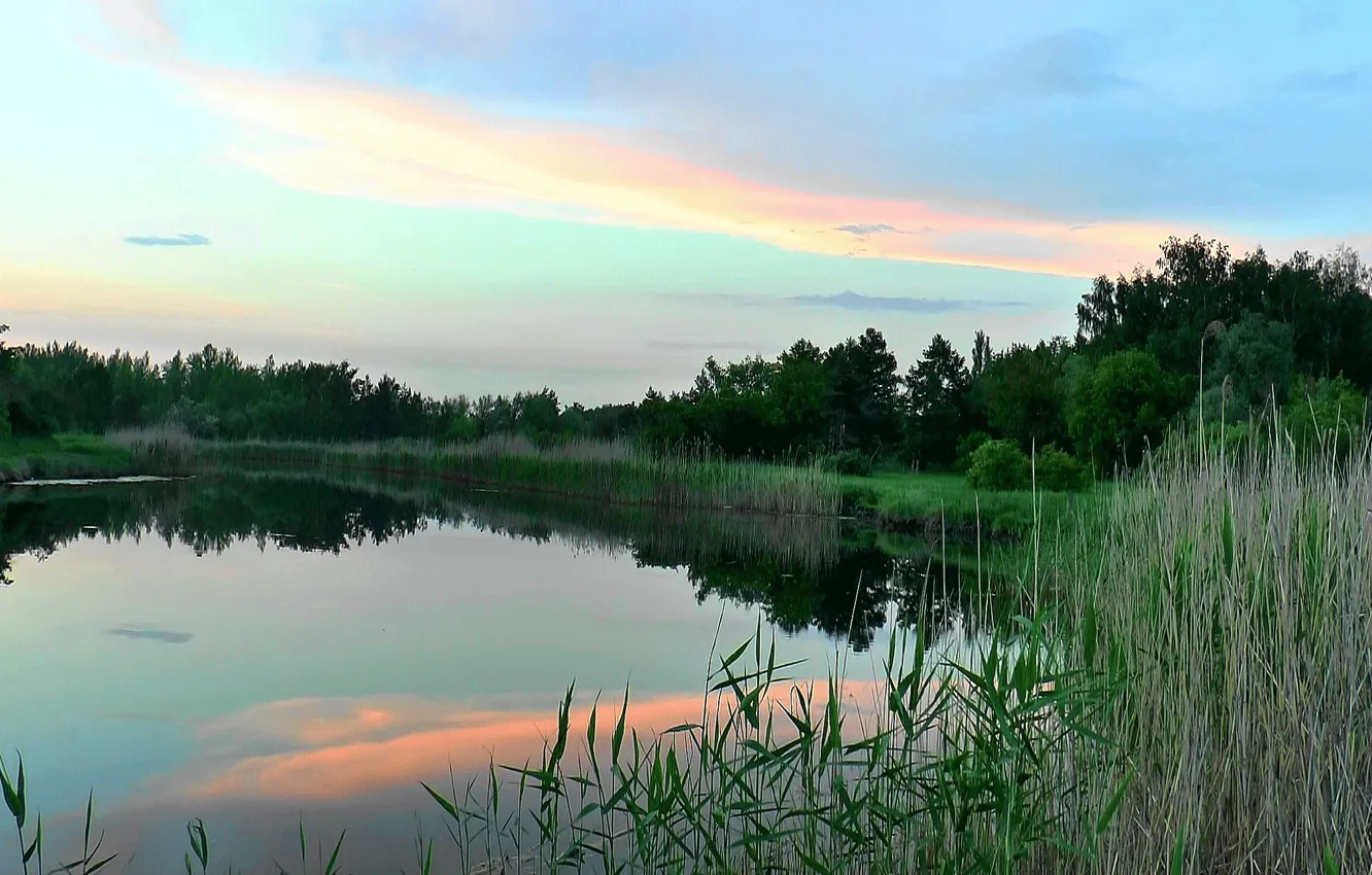 Photo wallpaper summer, clouds, reflection, river, the evening, dawn