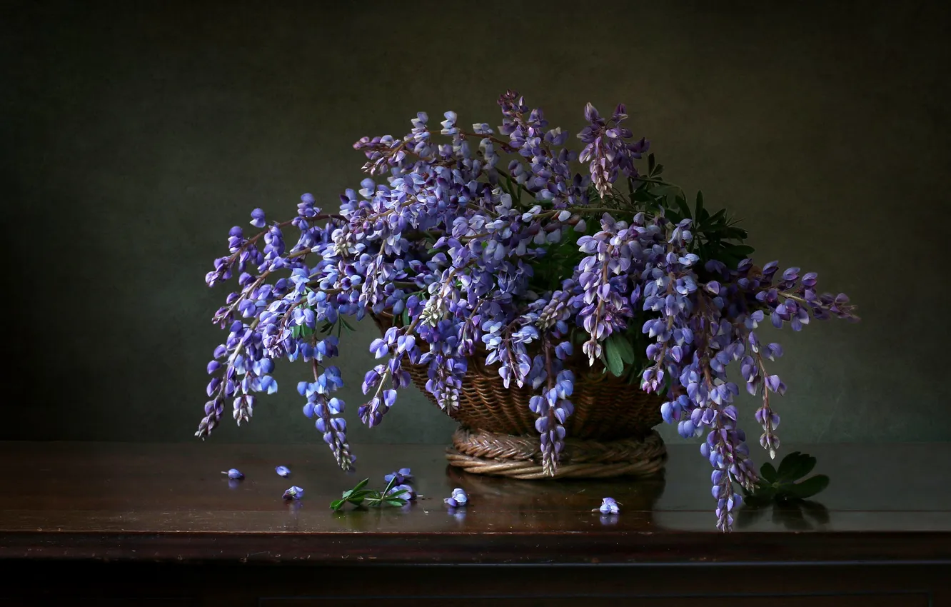 Photo wallpaper background, basket, lupins