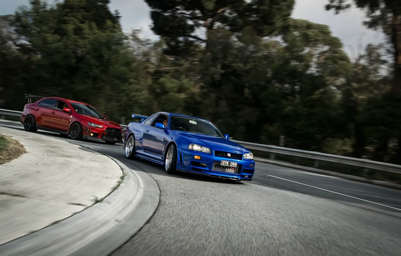 Photo wallpaper GTR, Mitsubishi, Lancer, Japan, red, Nissan, Evolution, skyline