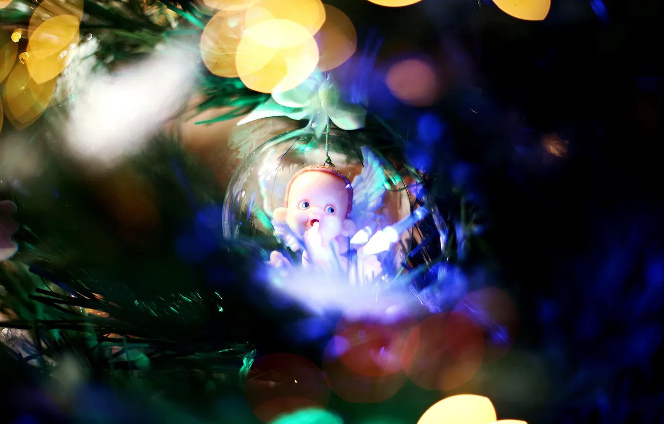 Photo wallpaper toy, tree, new year, ball, decoration