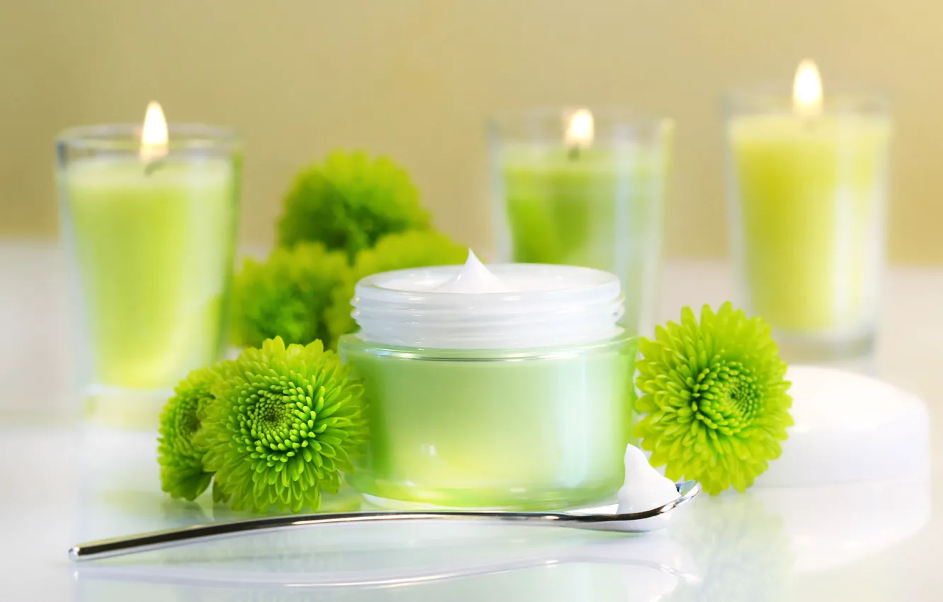 Photo wallpaper flowers, candles, harmony, cream