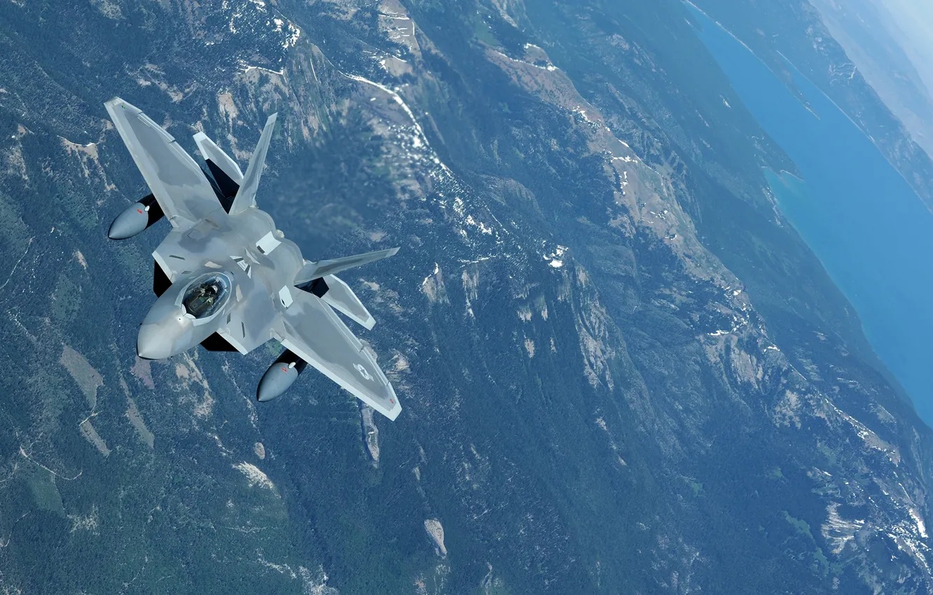 Photo wallpaper flight, mountains, fighter, the area, Raptor, Hawaii, UNITED STATES AIR FORCE, US Air Force