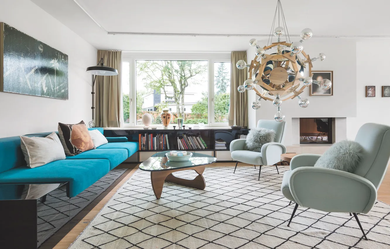 Photo wallpaper room, interior, fireplace, living room, Zurich