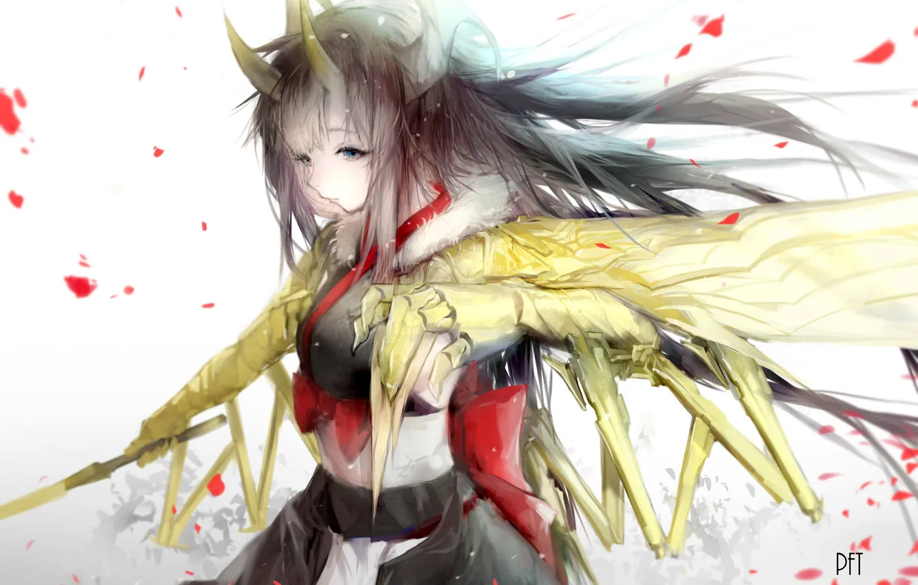 Photo wallpaper girl, weapons, monster, anime, art, horns, pixiv fantasia