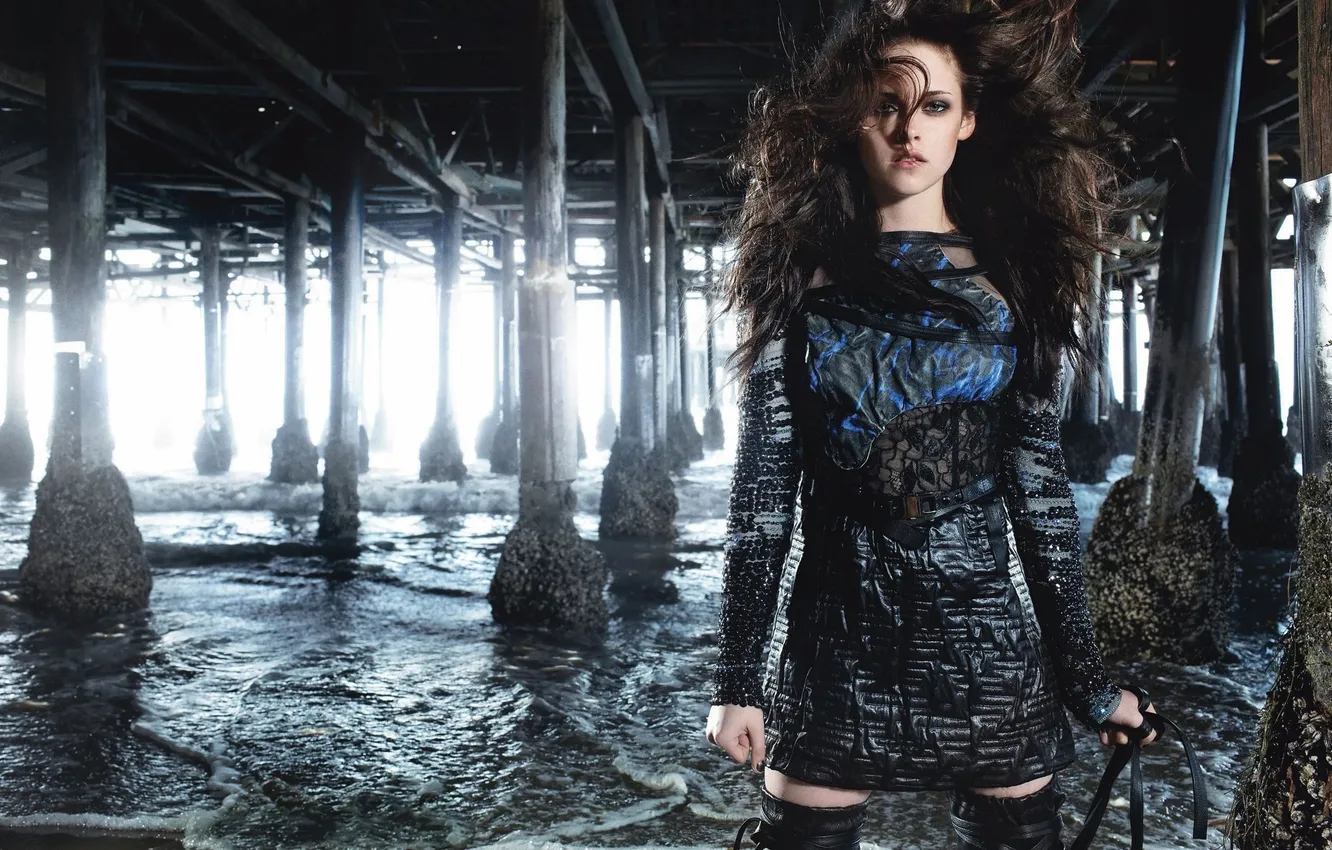 Photo wallpaper wave, girl, model, dress, brunette, girl, Kristen Stewart