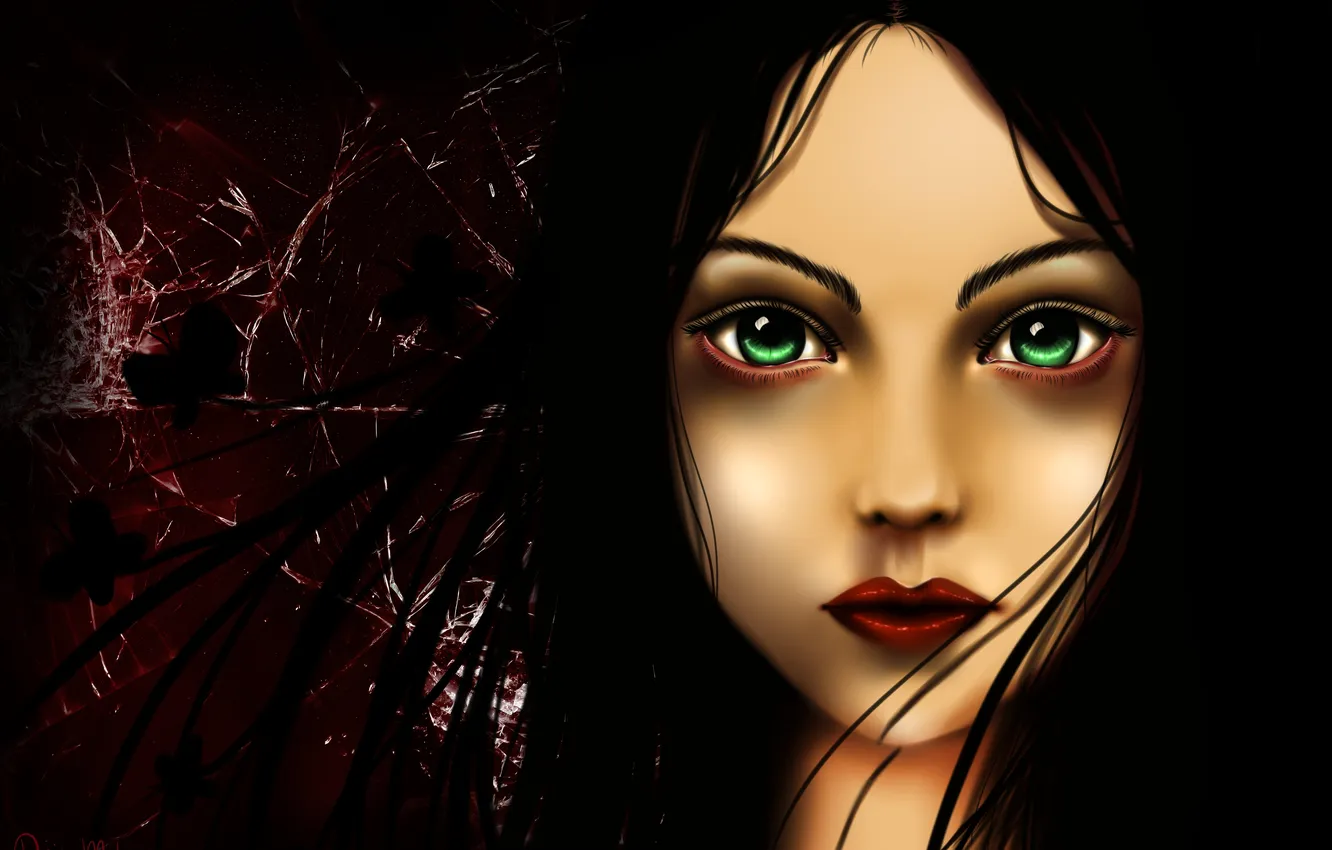 Photo wallpaper look, glass, hair, the game, art, Alice, green eyes, Alice: Madness Returns
