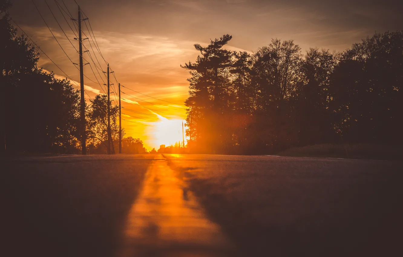Photo wallpaper road, light, sunset
