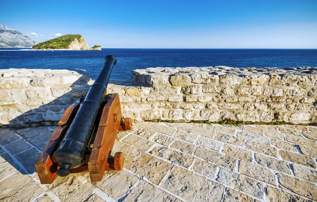Photo wallpaper summer, the city, coast, blur, Fort, gun, the middle ages, bokeh