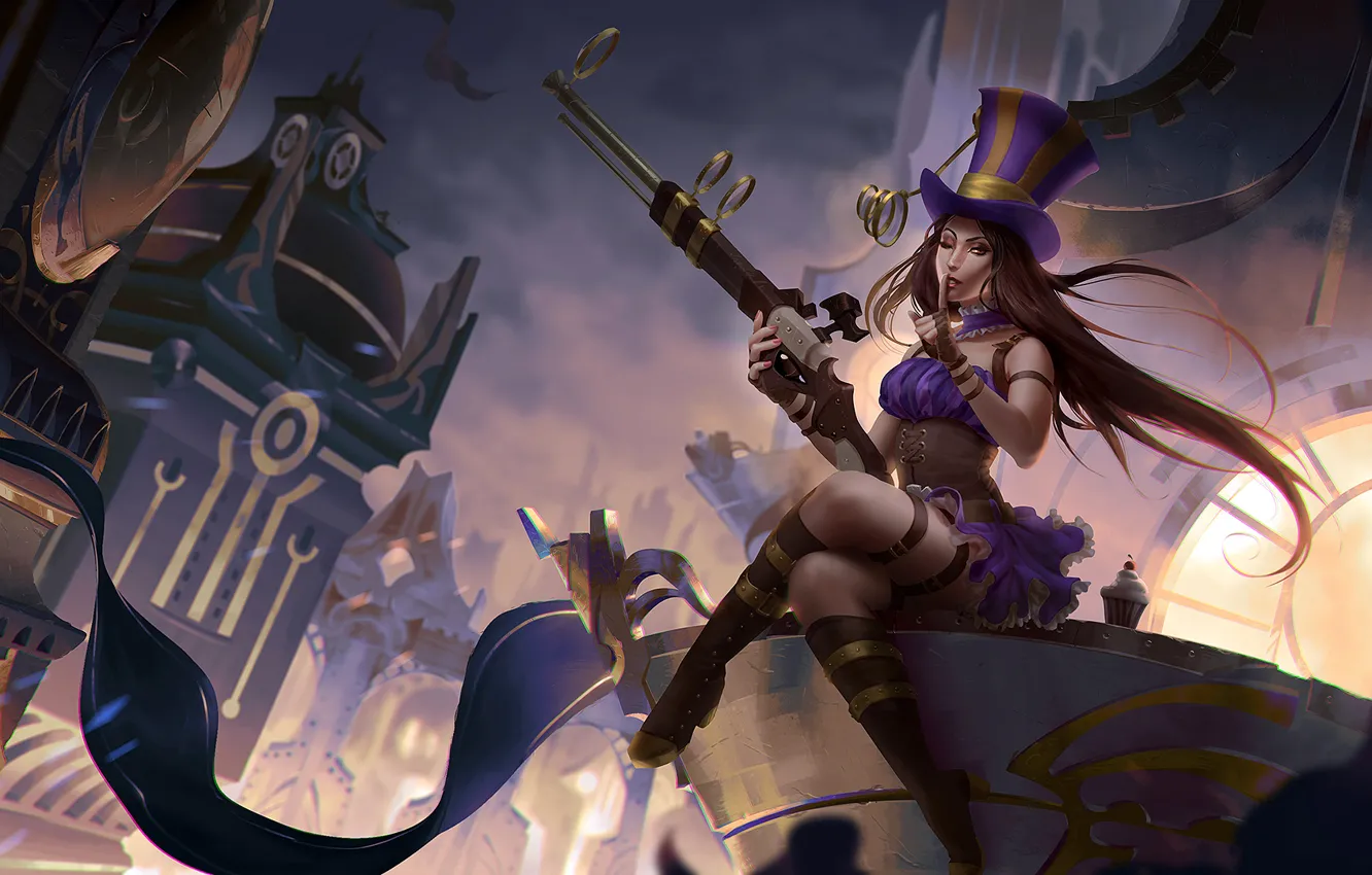 Photo wallpaper the gun, League of Legends, Caitlyn, cop, Sheriff of Piltover, Sheriff Caitlyn