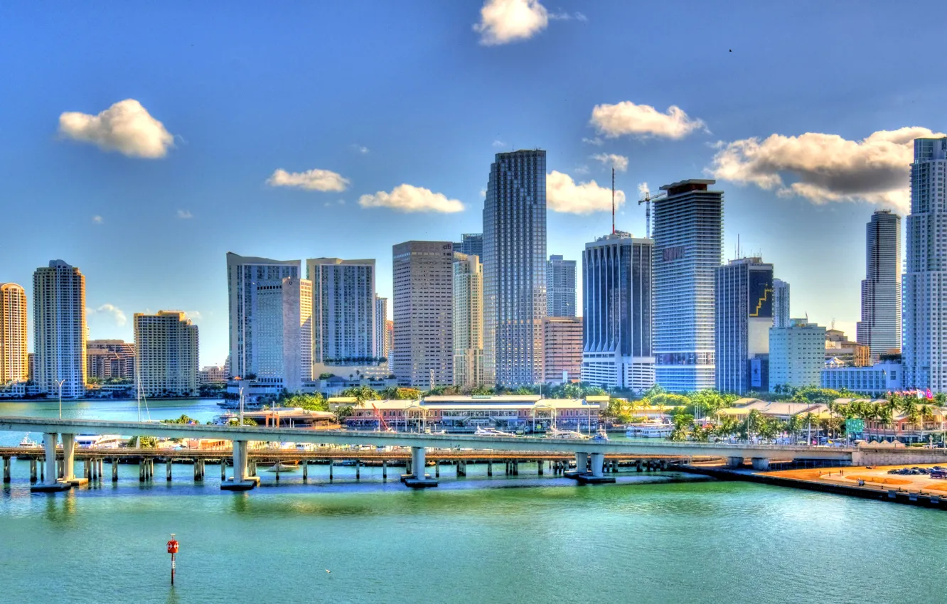 Photo wallpaper bridge, the city, Marina, Miami