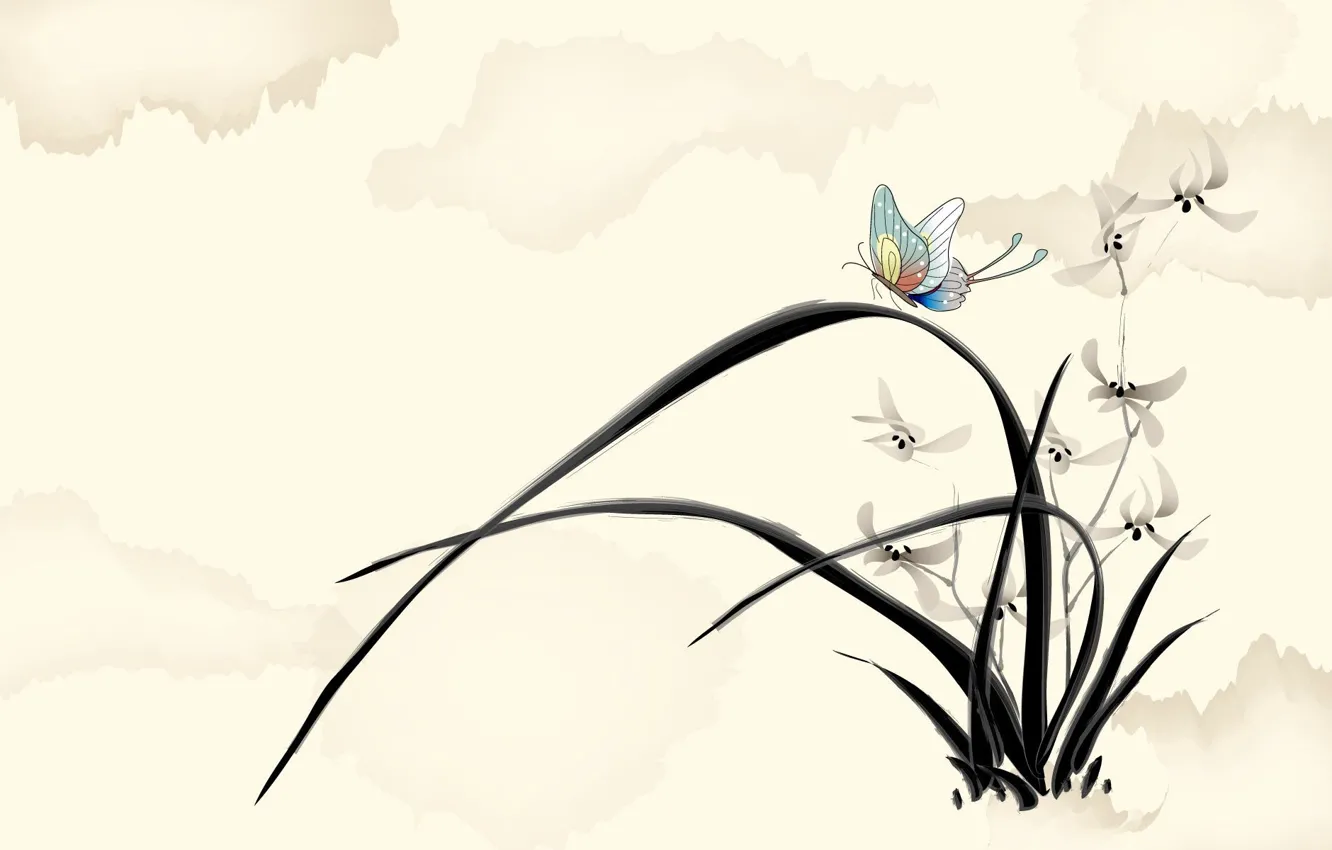 Photo wallpaper flowers, butterfly, figure