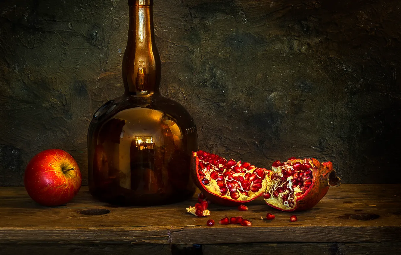 Photo wallpaper bottle, still life, garnet, The seeds of life