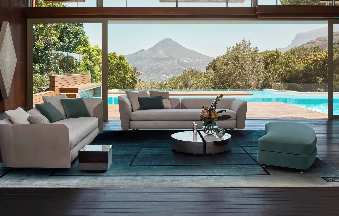 Photo wallpaper interior, terrace, living room, by FENDI+Casa, Happy house, Villa, pool