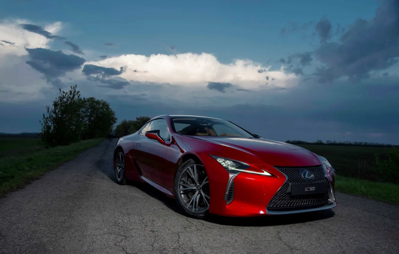 Photo wallpaper the sky, sunset, auto red Lexus