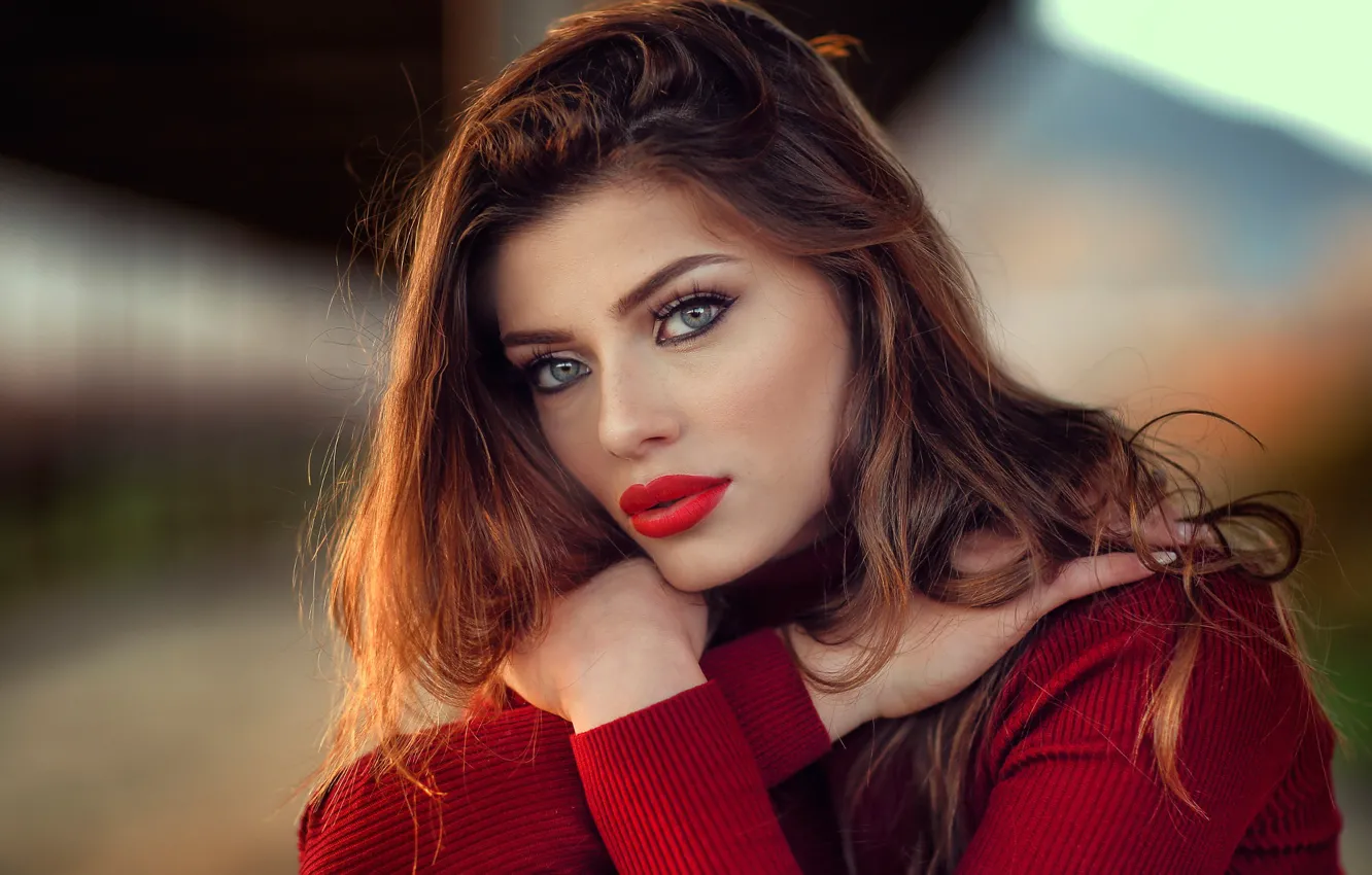 Photo wallpaper look, the sun, pose, background, portrait, makeup, hairstyle, brown hair