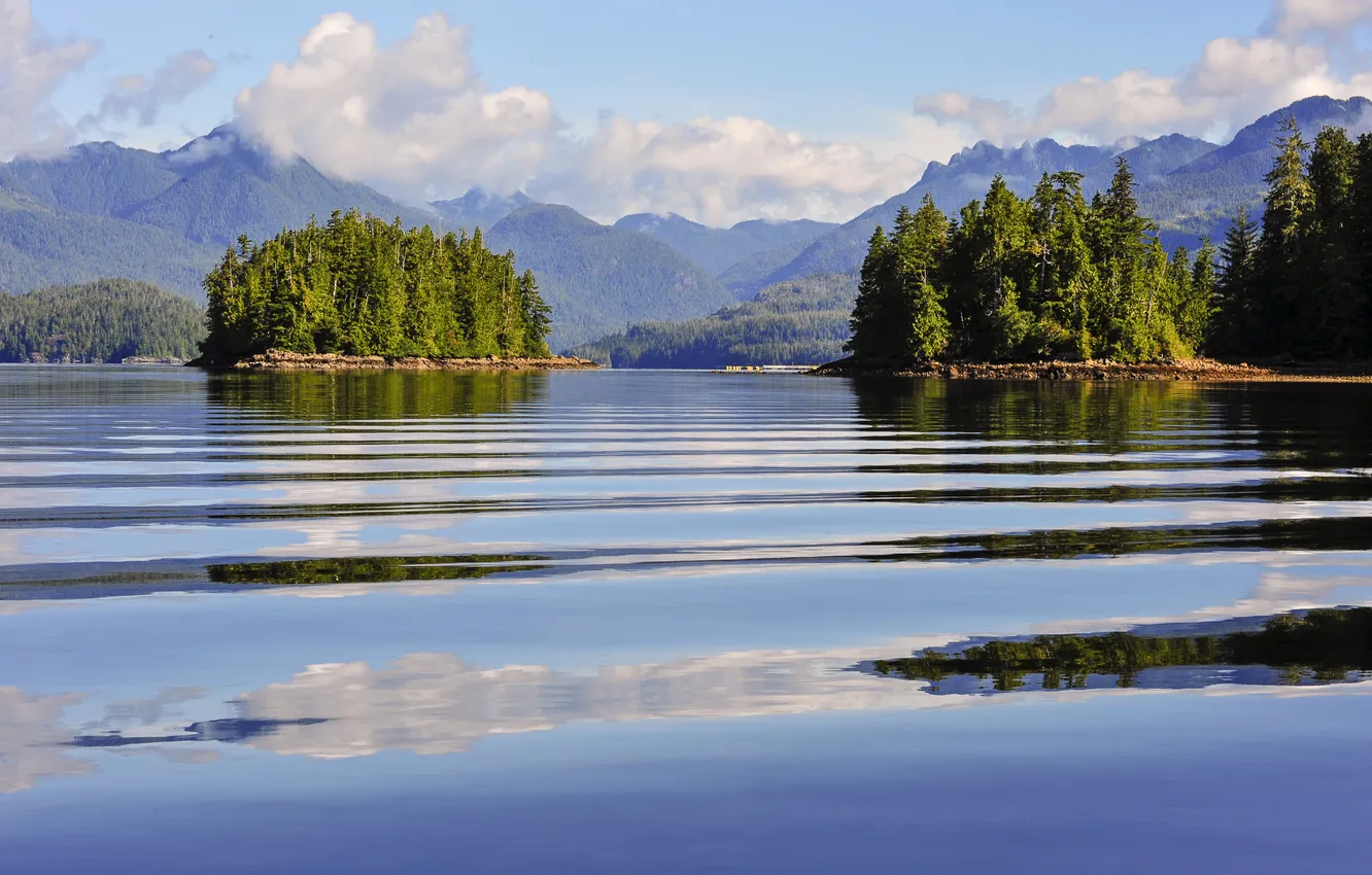 Photo wallpaper forest, clouds, trees, mountains, lake, Canada, Sunny, island