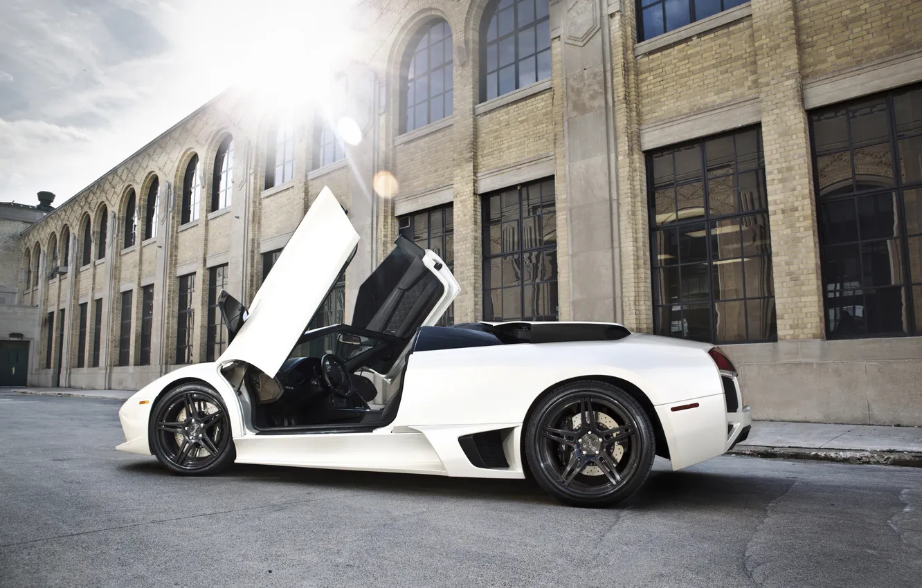 Photo wallpaper road, machine, photo, wall, sport, building, Lamborghini, cars