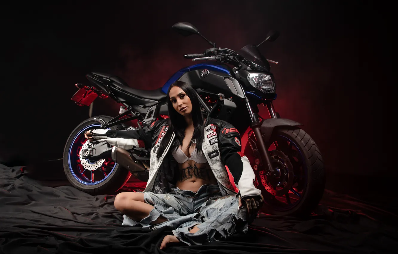 Photo wallpaper girl, background, motorcycle