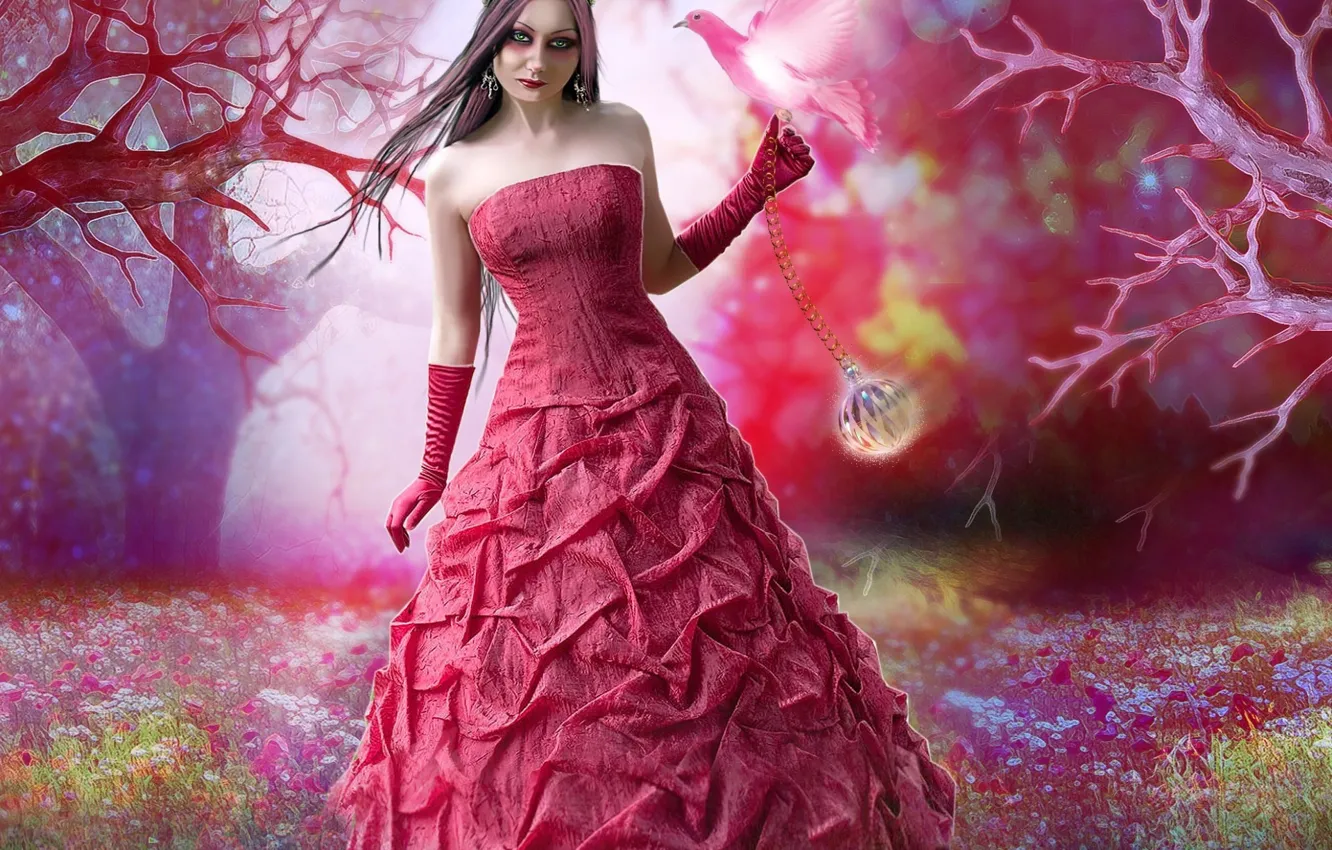 Photo wallpaper girl, flowers, dress