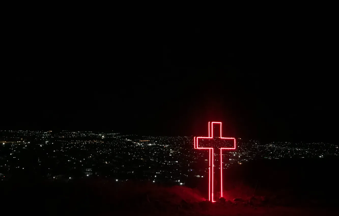 Photo wallpaper city, cross, city lights, Christian, God, Jesus, Diana Vargas