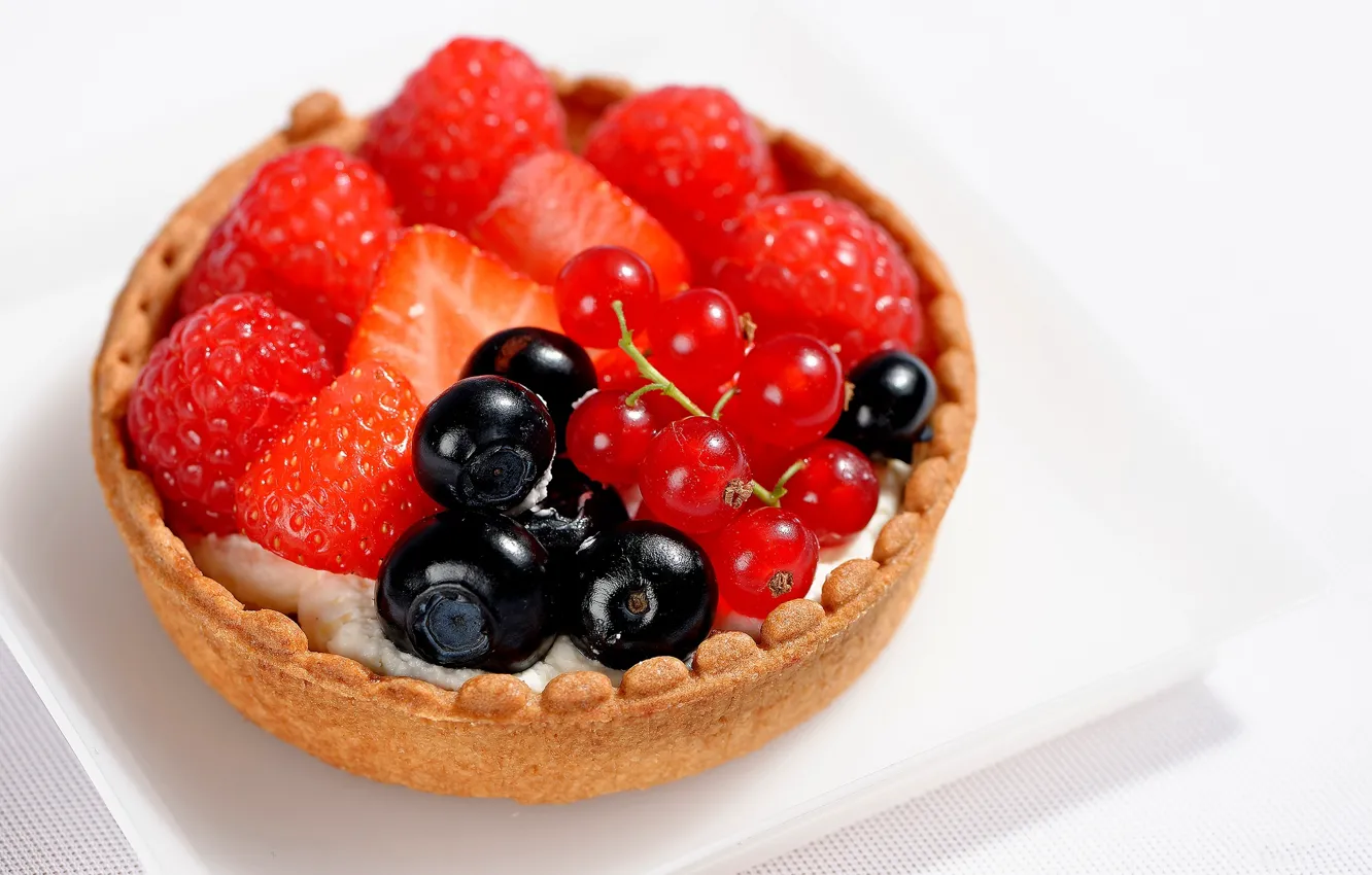 Photo wallpaper raspberry, food, blueberries, strawberry, cream, dessert, sweet, sweet