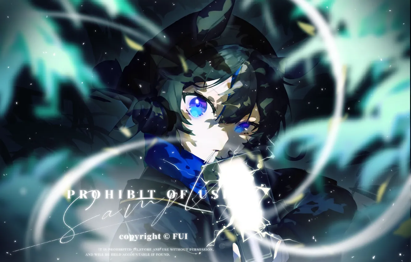 Photo wallpaper leaves, girl, ears, Glaucus, Arknights