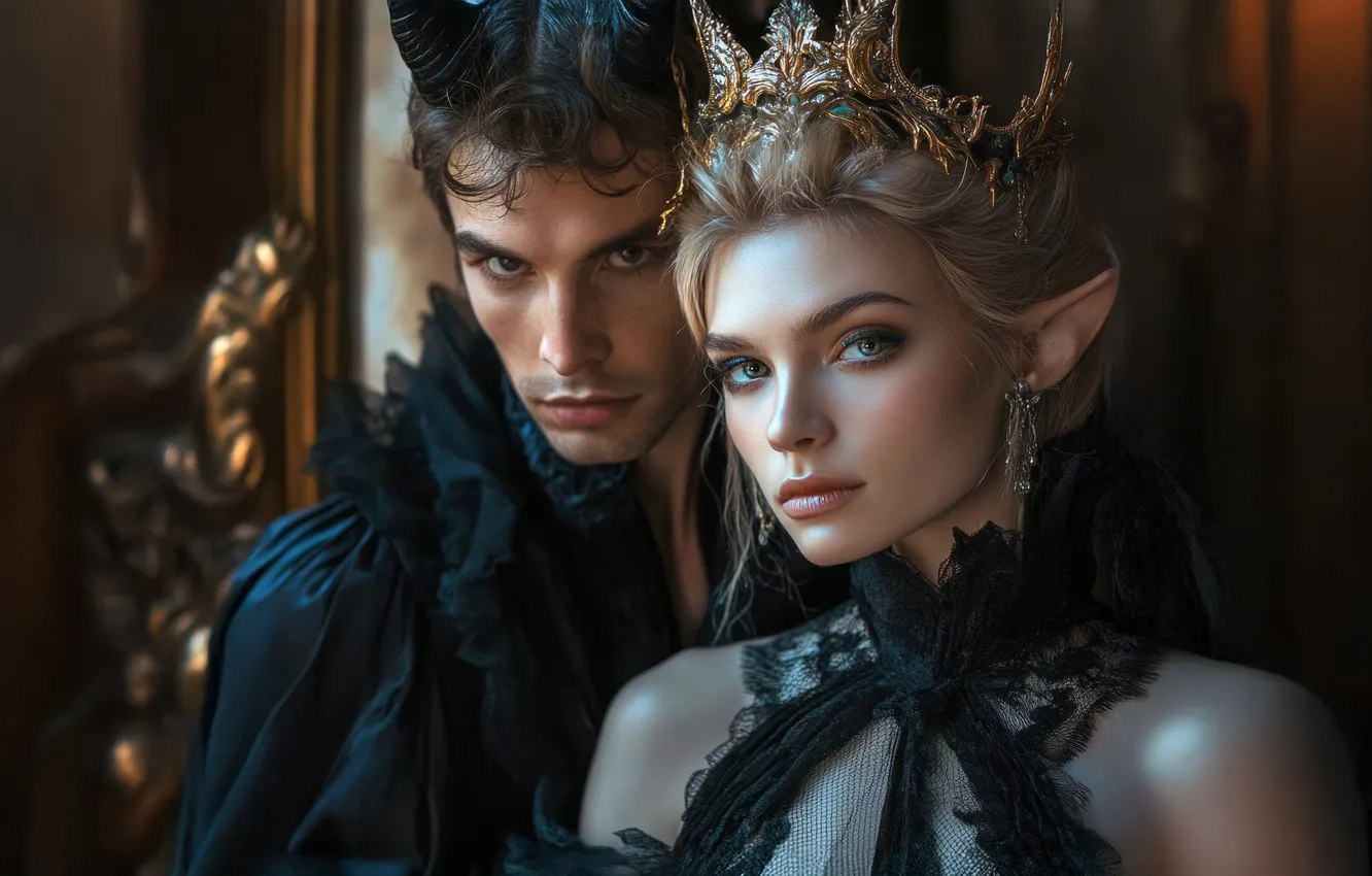 Photo wallpaper look, girl, love, face, pose, elf, portrait, crown