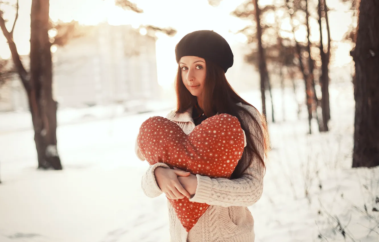 Photo wallpaper girl, heart, love, heart, winter, romantic