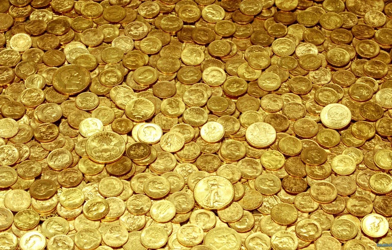 Photo wallpaper yellow, gold, money, coins