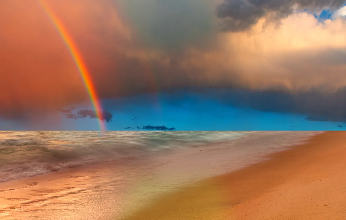 Photo wallpaper sea, the sky, rainbow, surf