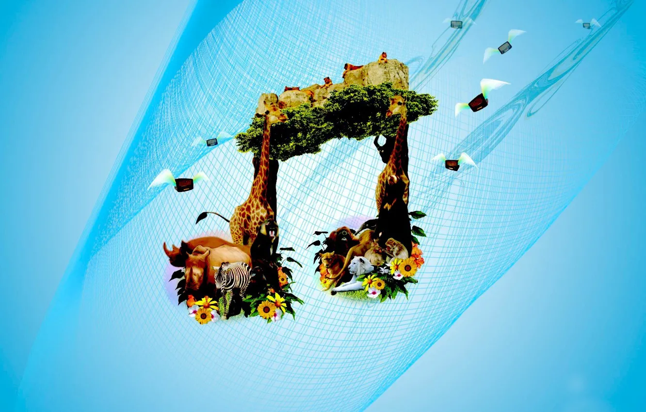 Photo wallpaper blue, notes, animal