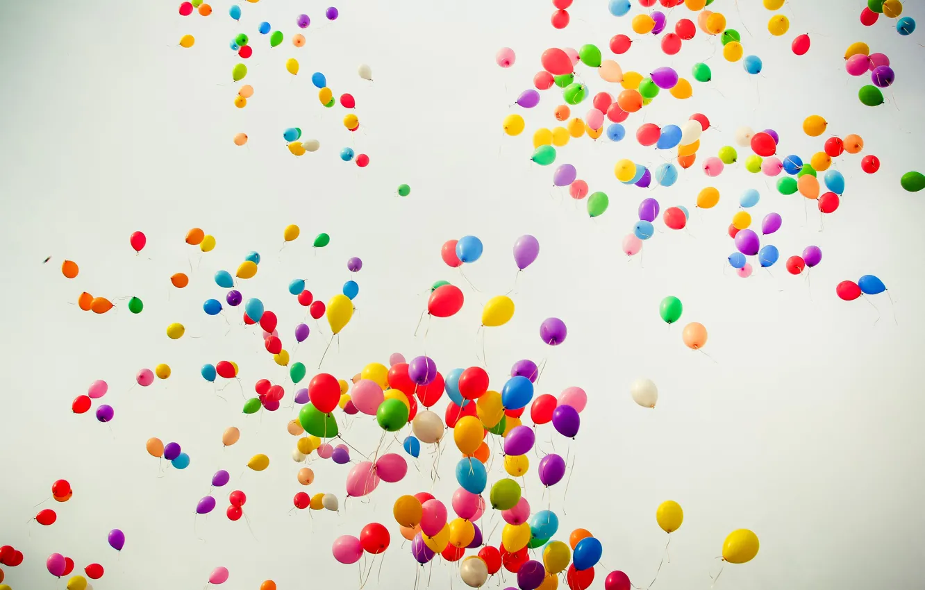 Photo wallpaper flight, joy, color, rainbow, balloons