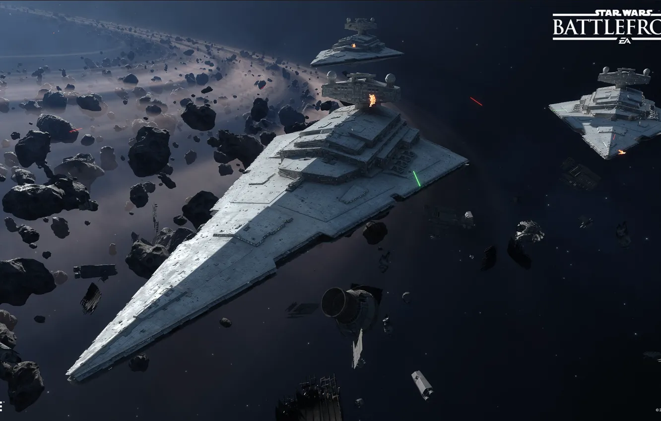 Photo wallpaper space, asteroids, star wars battlefront
