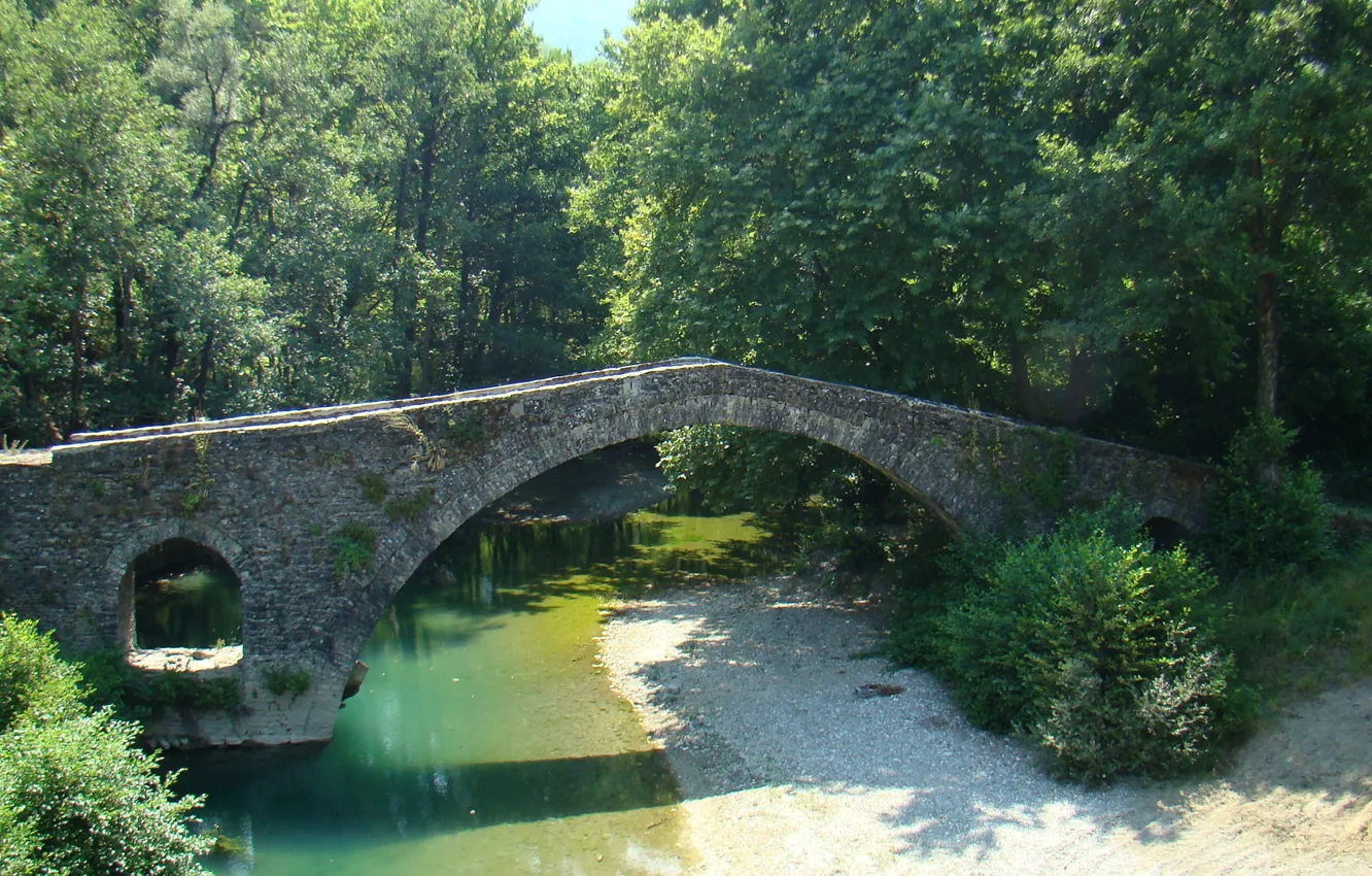Photo wallpaper river, Stone Bridge, Epirus