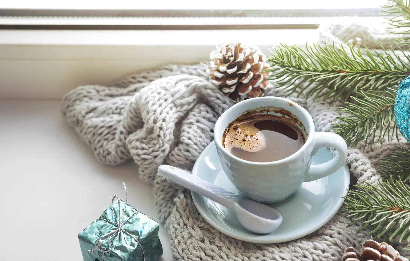 Photo wallpaper winter, decoration, New Year, Christmas, Christmas, winter, cup, window