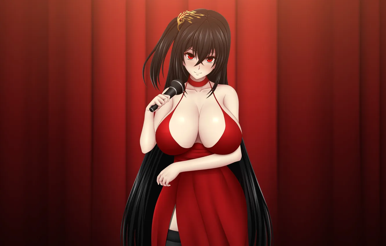 Photo wallpaper girl, sexy, cleavage, long hair, dress, boobs, anime, beautiful