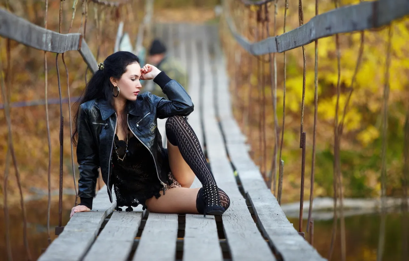 Photo wallpaper girl, bridge, Wallpaper