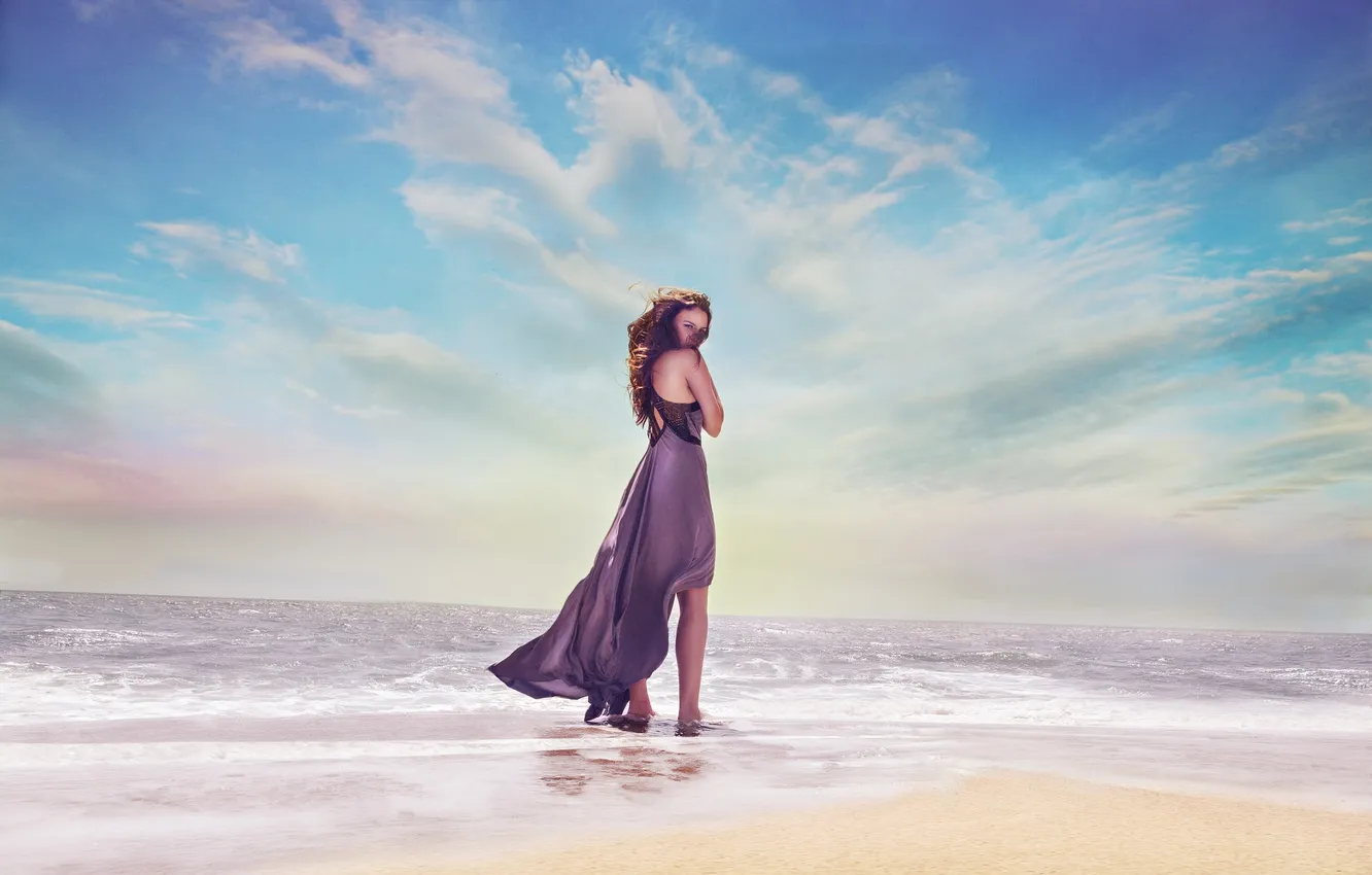 Photo wallpaper sea, the sky, girl