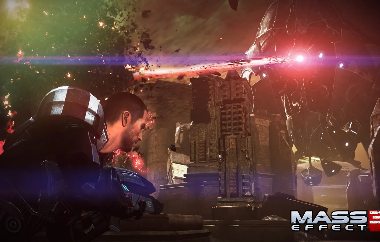 Photo wallpaper Mass Effect, Shepard, Reaper, Laser