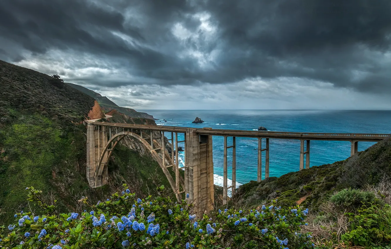 Photo wallpaper sea, landscape, bridge