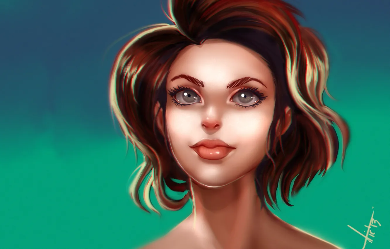 Photo wallpaper look, girl, background, hair, art, red, painting, neck