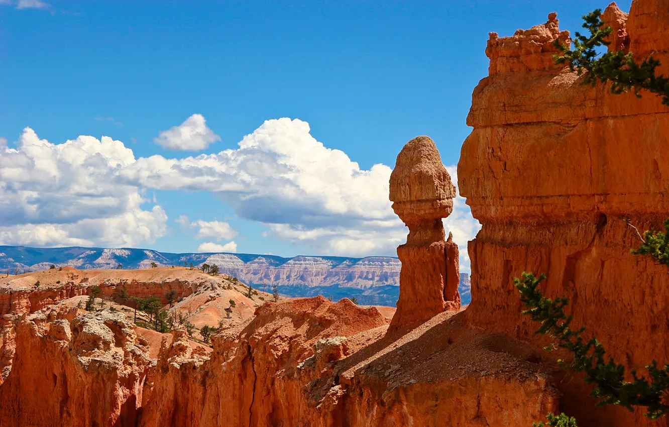 Photo wallpaper the sky, clouds, mountains, rocks, canyon, USA, Bryce Canyon National Park